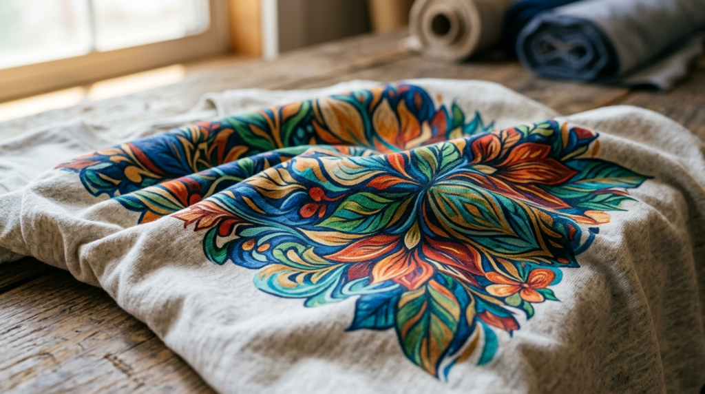 Close-up detail shot of premium custom t-shirt fabric showin
