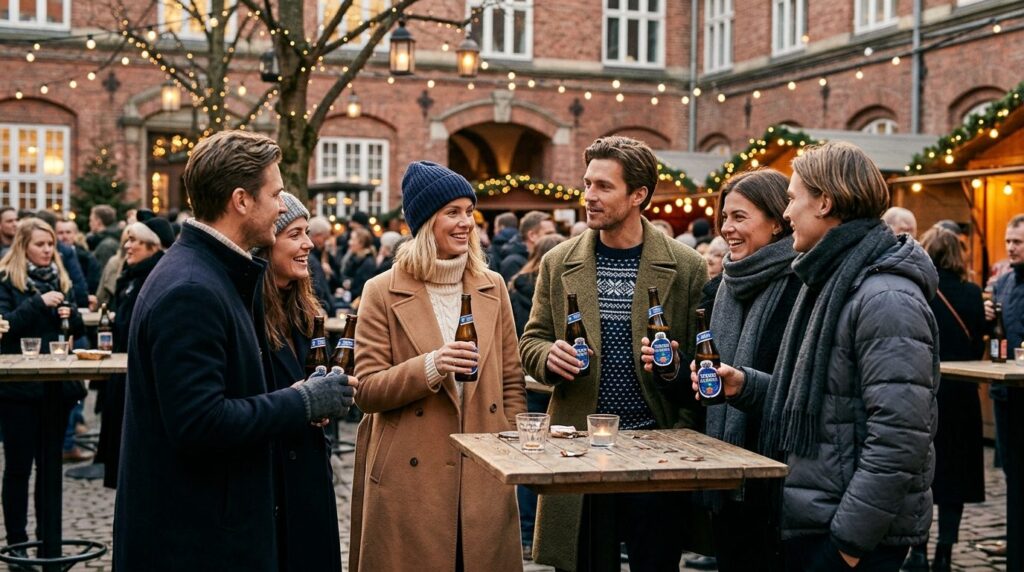 Group of stylish Scandinavian friends at an outdoor J-dag ga