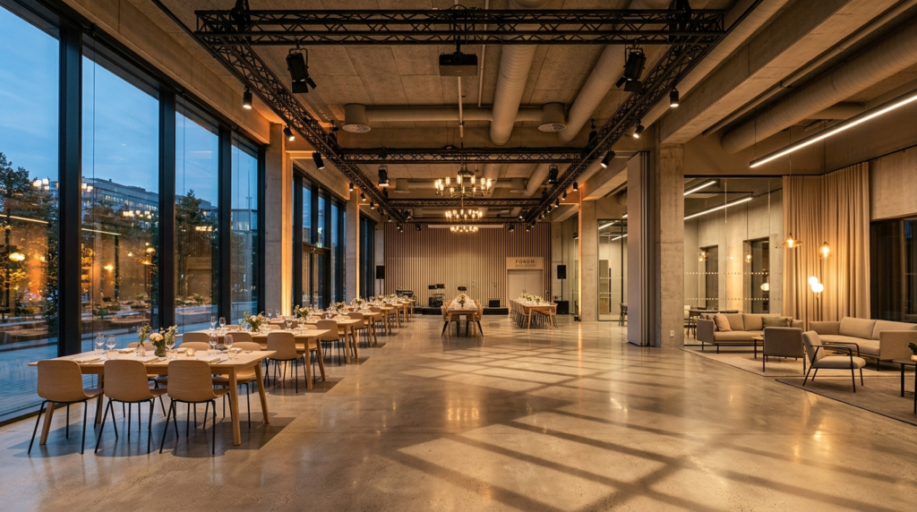 Sophisticated event venue interior with contemporary Scandin