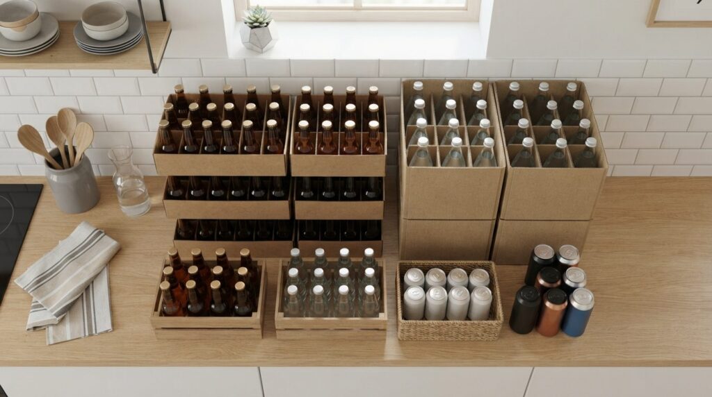 Overhead flat lay photography of a well-organized party beve