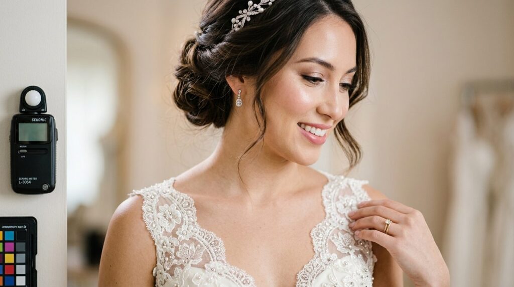 Close-up detail shot of a brides wedding day look: perfectl