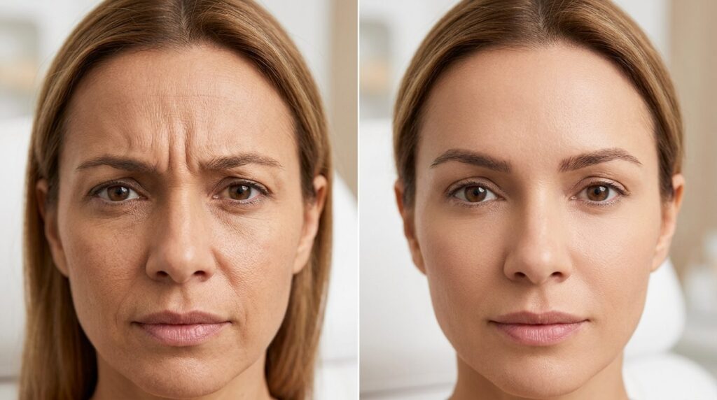 High-end beauty treatment before-and-after concept: Split-sc